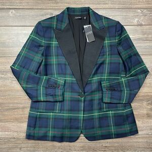 Ralph Lauren Women’s Tartan Plaid Blazer Wool Blend Green Black Size 18 NWT $325
